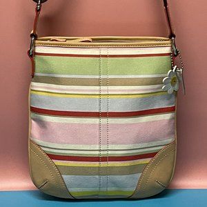COACH Crossbody Multicolor Canvas Brown Leather Striped Daisy *EUC* SO PRETTY!!